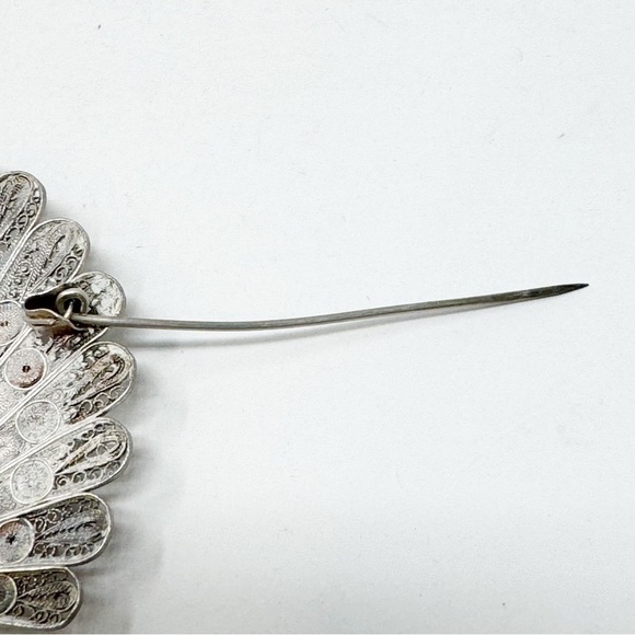 Vintage 900 Silver Peacock Ornamental Bird Pin Brooch - Picture 6 of 10